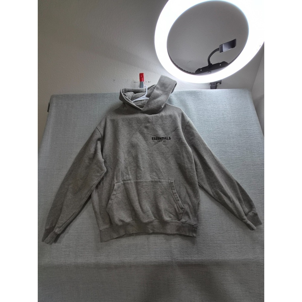 Essentials Fear of God Hoodie‎ Mens Gray Fleece Lined Ribbed Hem Long Sleeve
